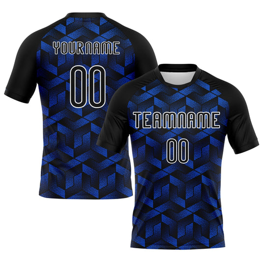 Custom Thunder Blue Black-White Geometric Shape Sublimation Volleyball Uniform Jersey - Main View