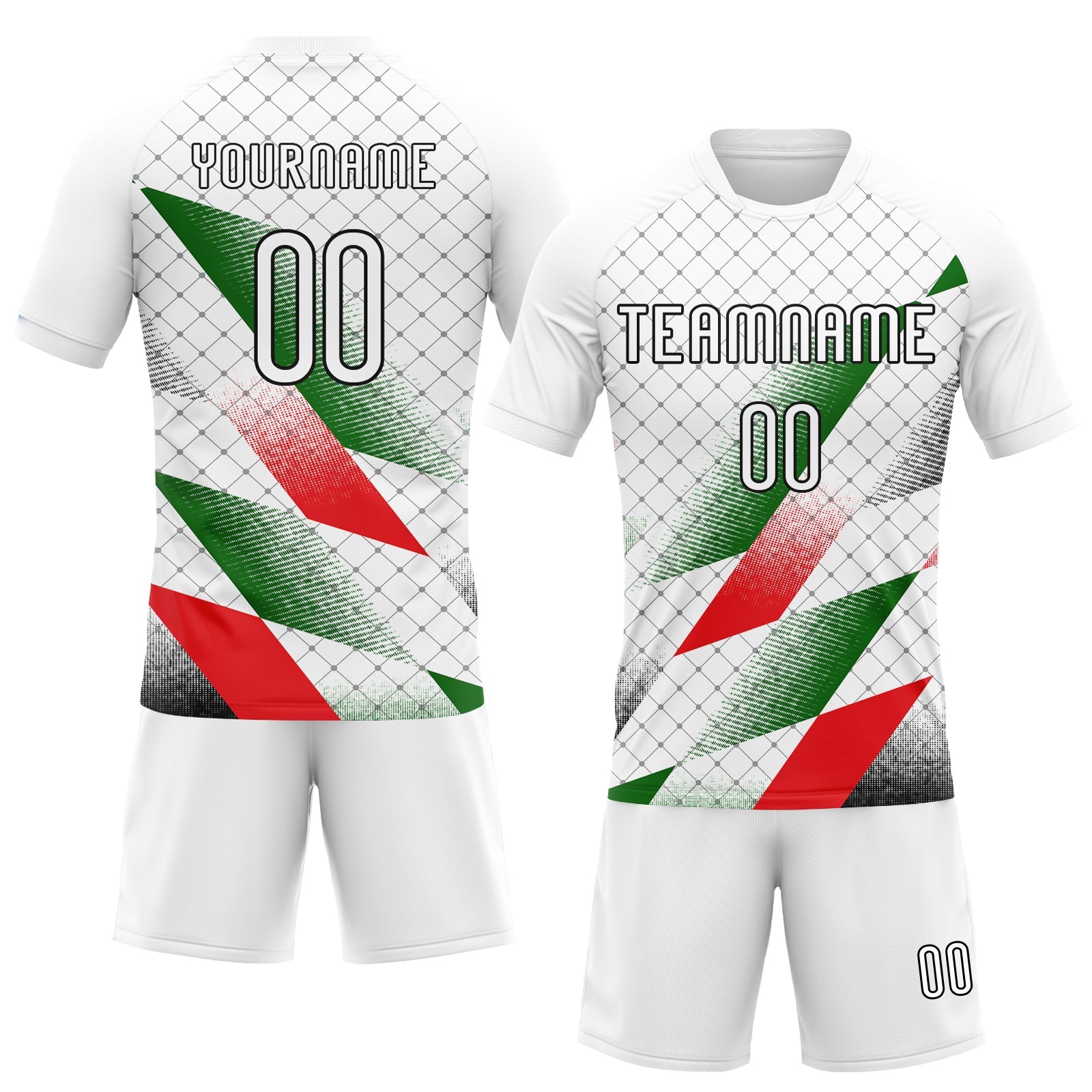 Custom White Black Red-Kelly Green Palestine Geometric Shape Sublimation Volleyball Uniform Jersey view 2