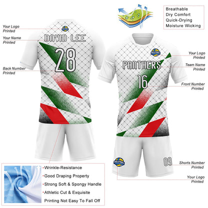 Custom White Black Red-Kelly Green Palestine Geometric Shape Sublimation Volleyball Uniform Jersey view 4