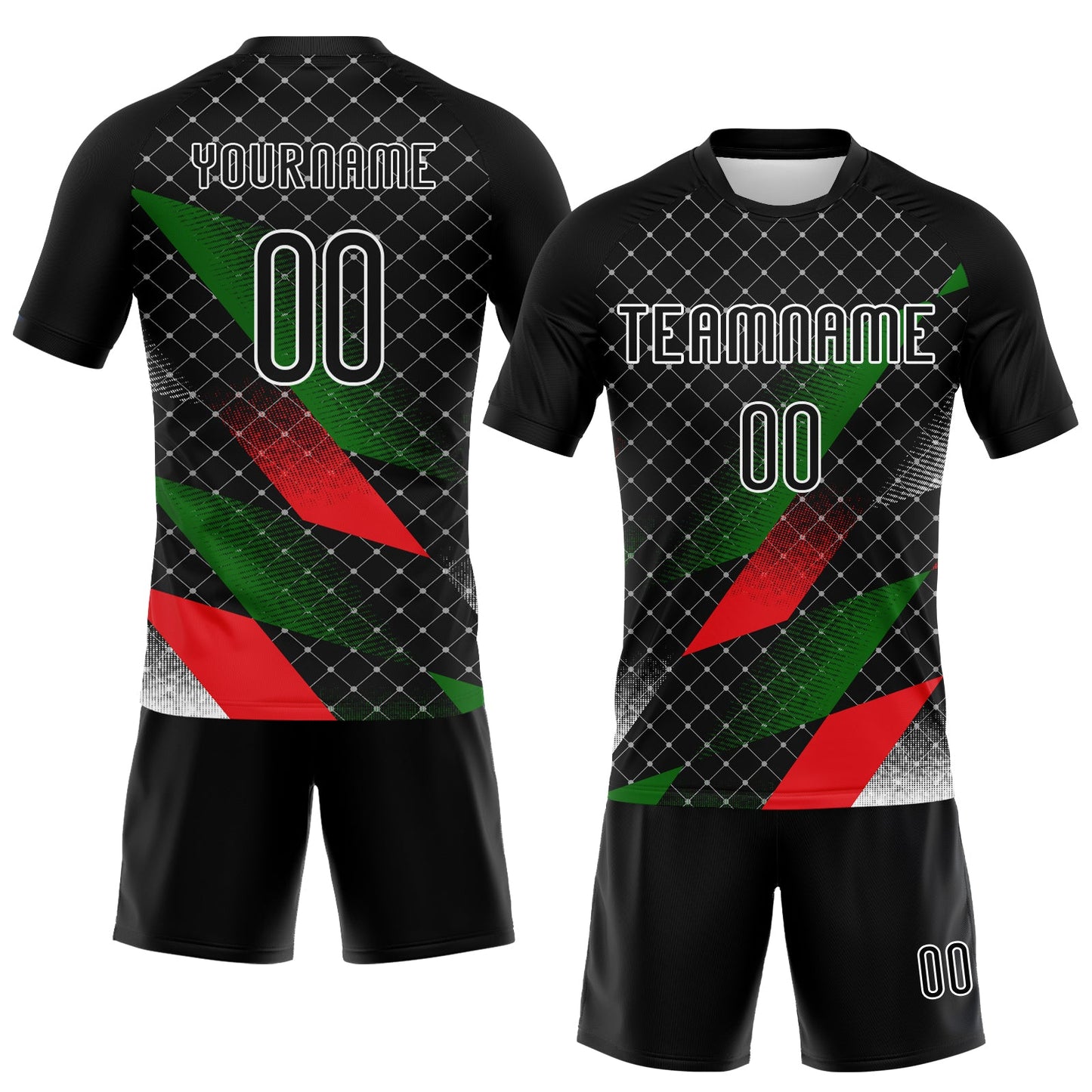 Custom Black Red-Kelly Green Palestine Geometric Shape Sublimation Volleyball Uniform Jersey view 2
