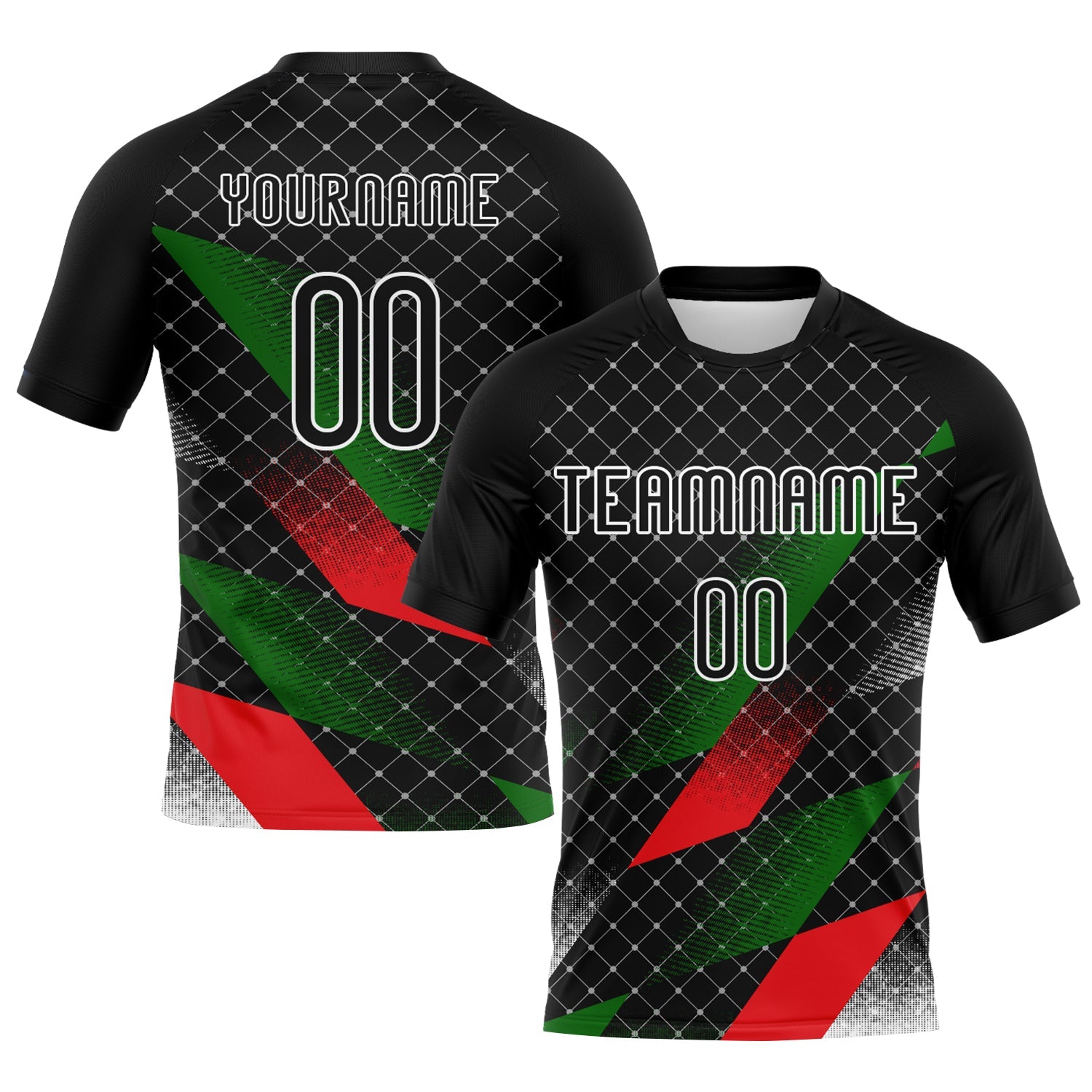 Custom Black Red-Kelly Green Palestine Geometric Shape Sublimation Volleyball Uniform Jersey - Main View