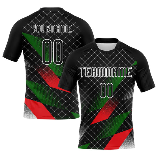 Custom Black Red-Kelly Green Palestine Geometric Shape Sublimation Volleyball Uniform Jersey - Main View