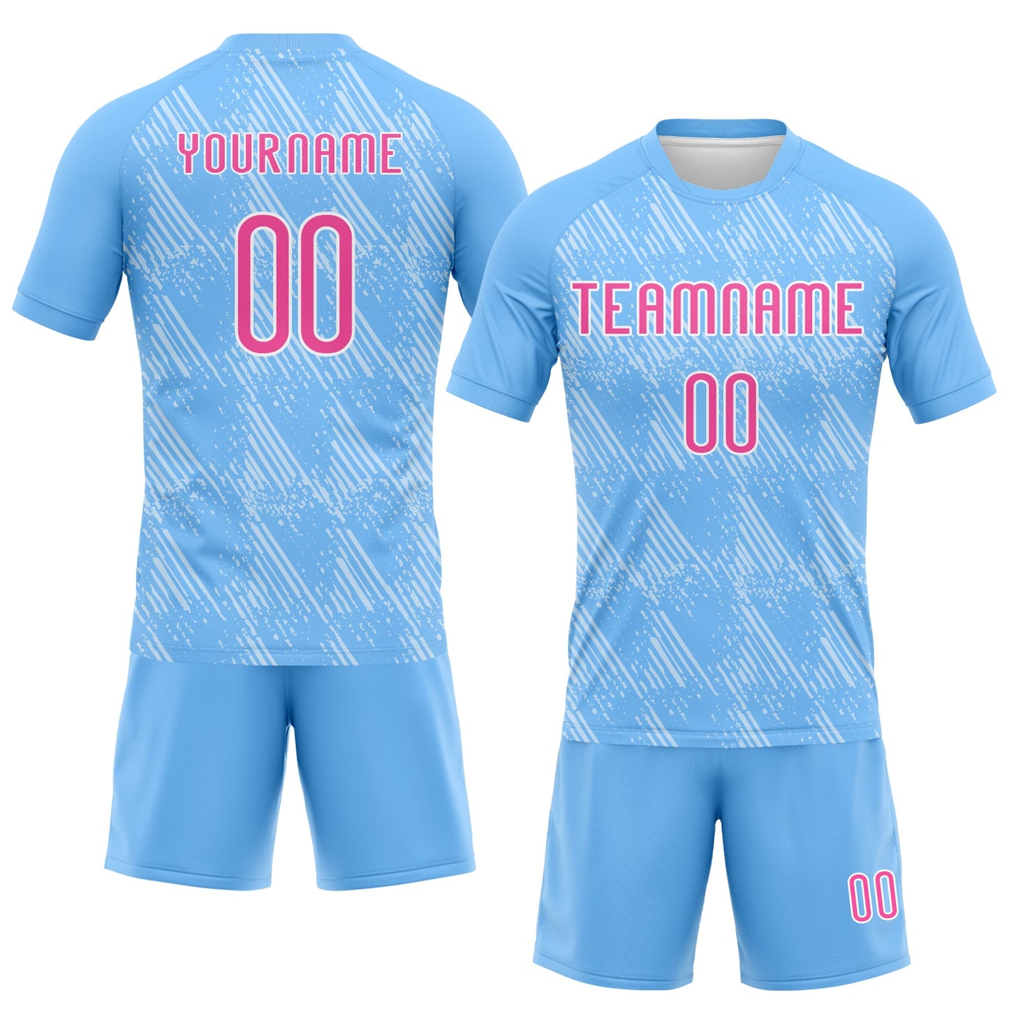 Custom Powder Blue Pink-White Lines Splatter Art Sublimation Volleyball Uniform Jersey view 2