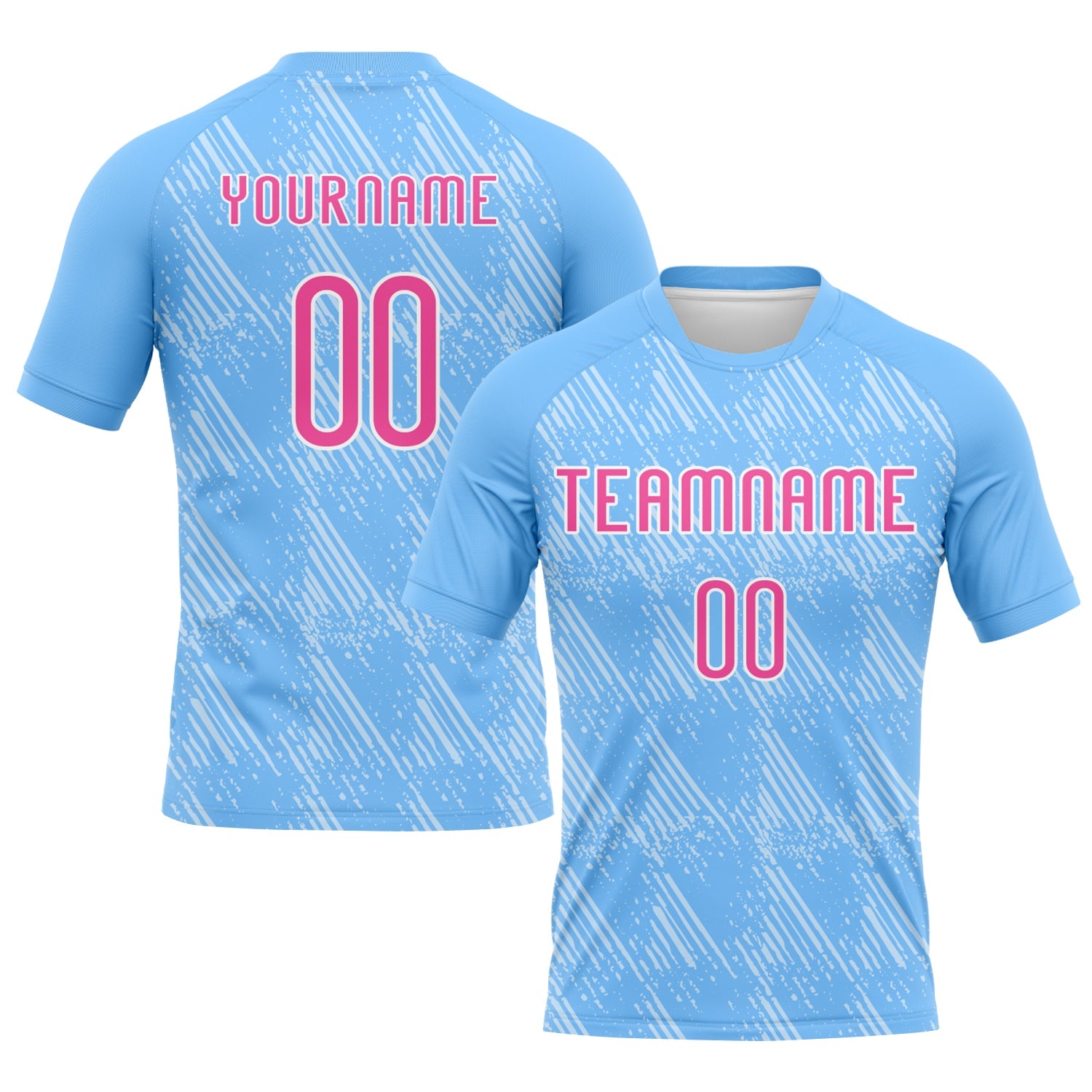 Custom Powder Blue Pink-White Lines Splatter Art Sublimation Volleyball Uniform Jersey - Main View