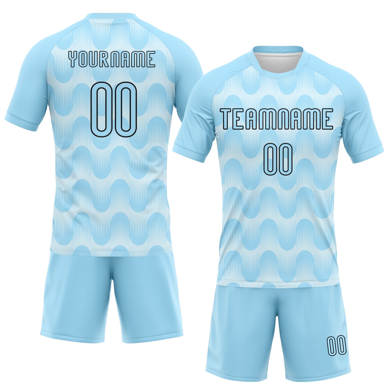 Custom Light Blue Black-White Lines And Waves Sublimation Volleyball Uniform Jersey view 2