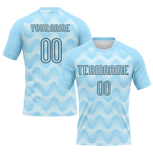 Custom Light Blue Black-White Lines And Waves Sublimation Volleyball Uniform Jersey - Main View