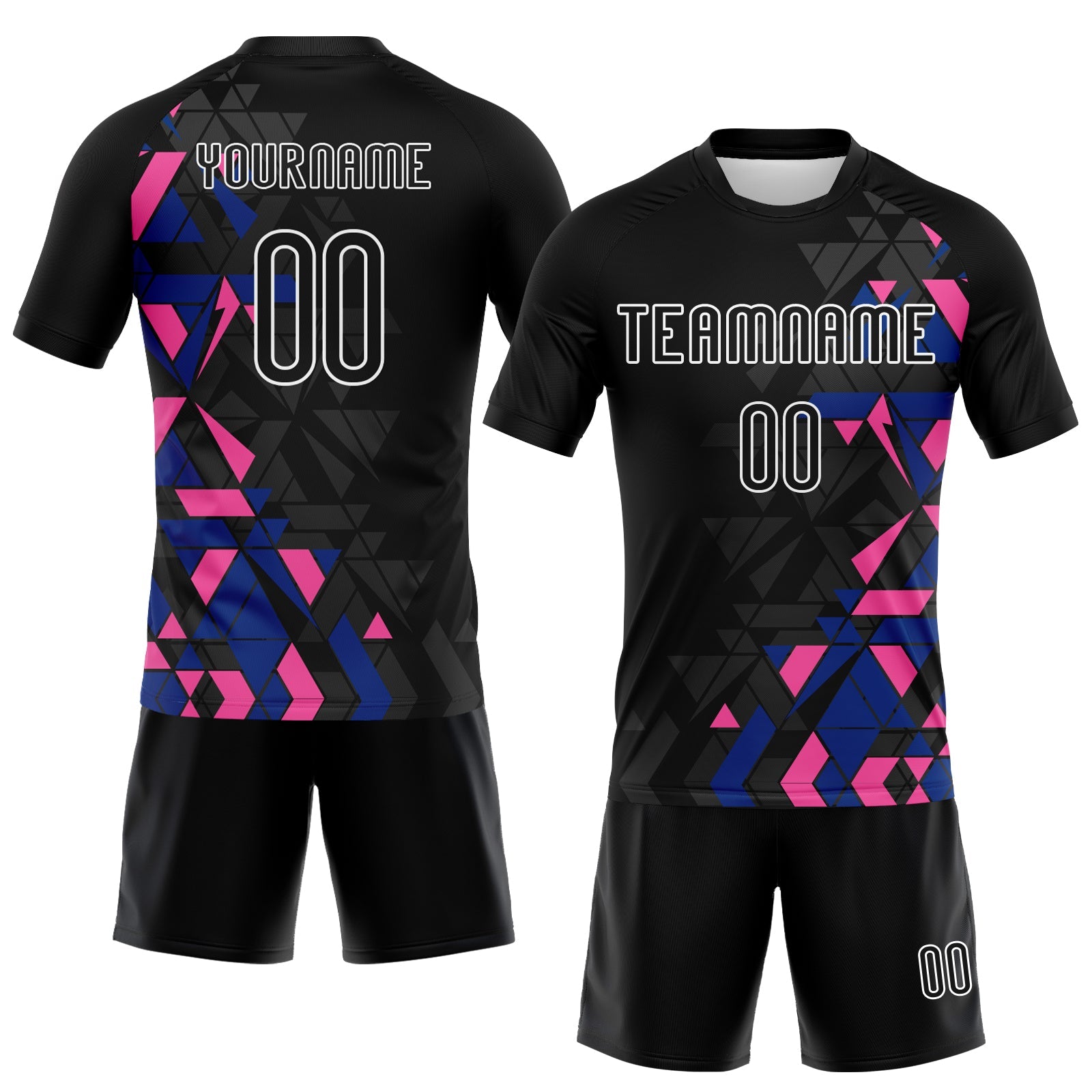 Custom Black Royal-Pink Geometric Shape Sublimation Volleyball Uniform Jersey view 2