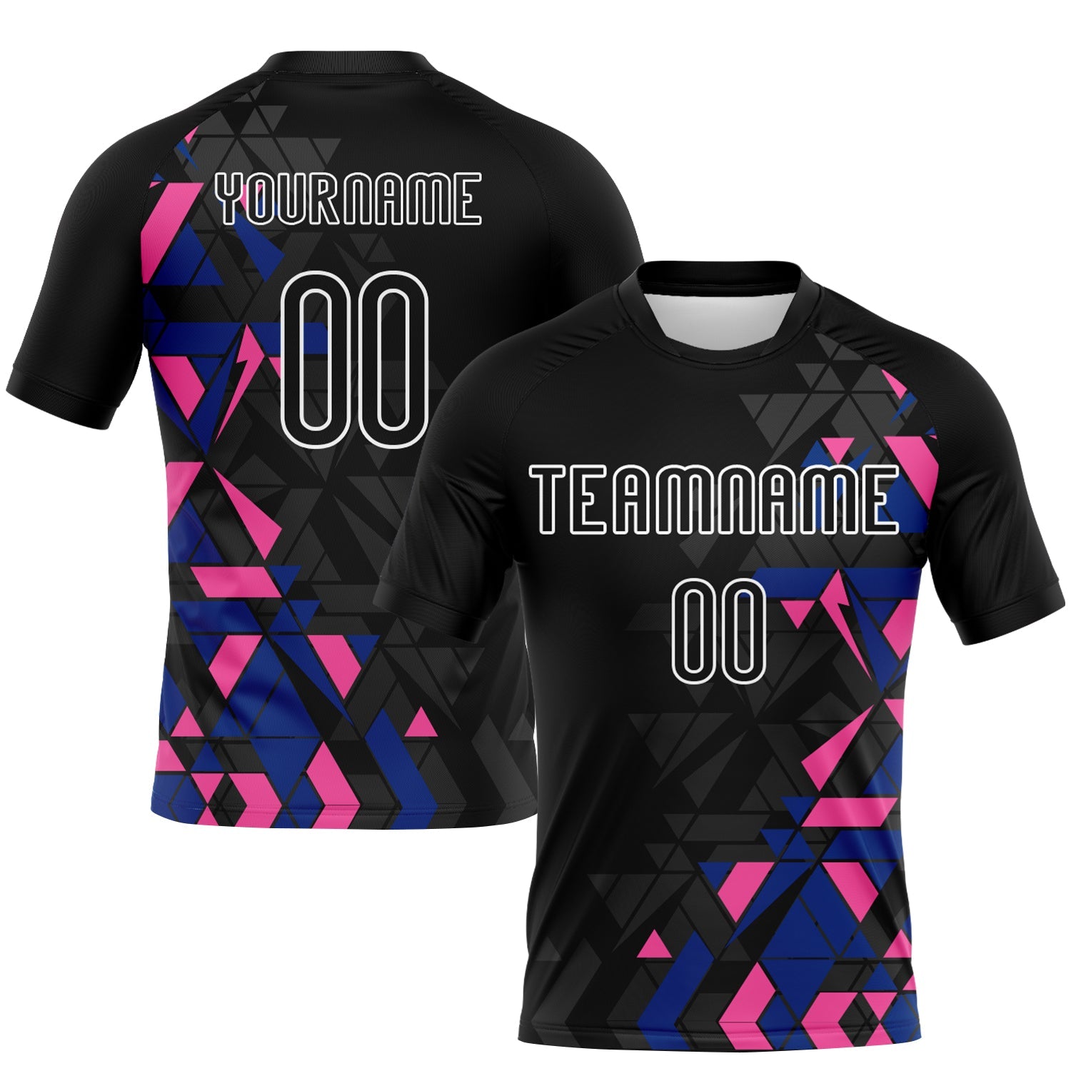 Custom Black Royal-Pink Geometric Shape Sublimation Volleyball Uniform Jersey - Main View