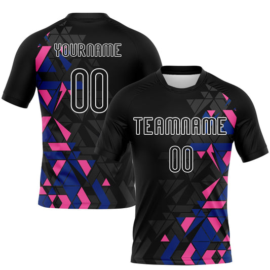 Custom Black Royal-Pink Geometric Shape Sublimation Volleyball Uniform Jersey - Main View