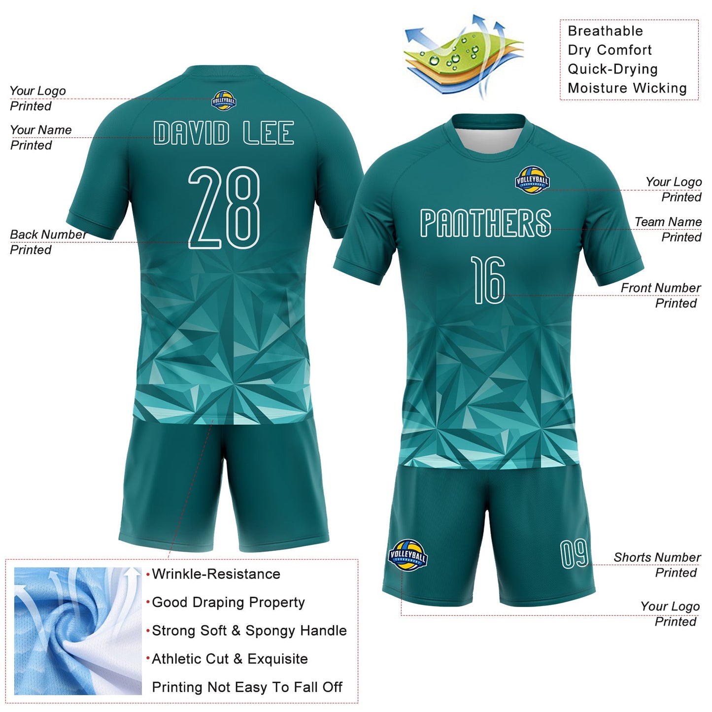 Custom Midnight Green White Geometric Shape Sublimation Volleyball Uniform Jersey view 4