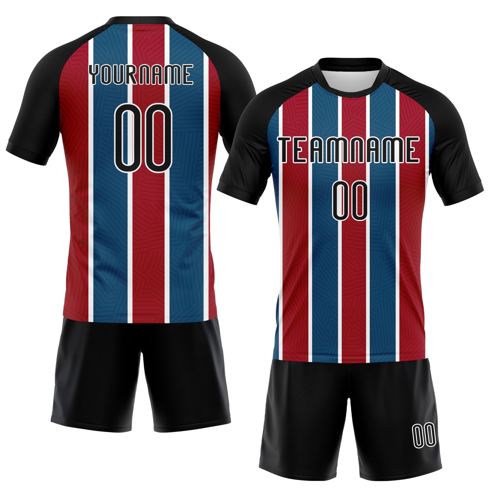 Custom Black Red-Royal Lines Sublimation Volleyball Uniform Jersey view 2