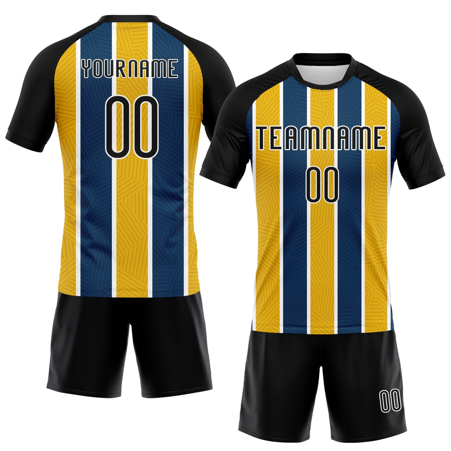 Custom Black Yellow-Royal Lines Sublimation Volleyball Uniform Jersey view 2