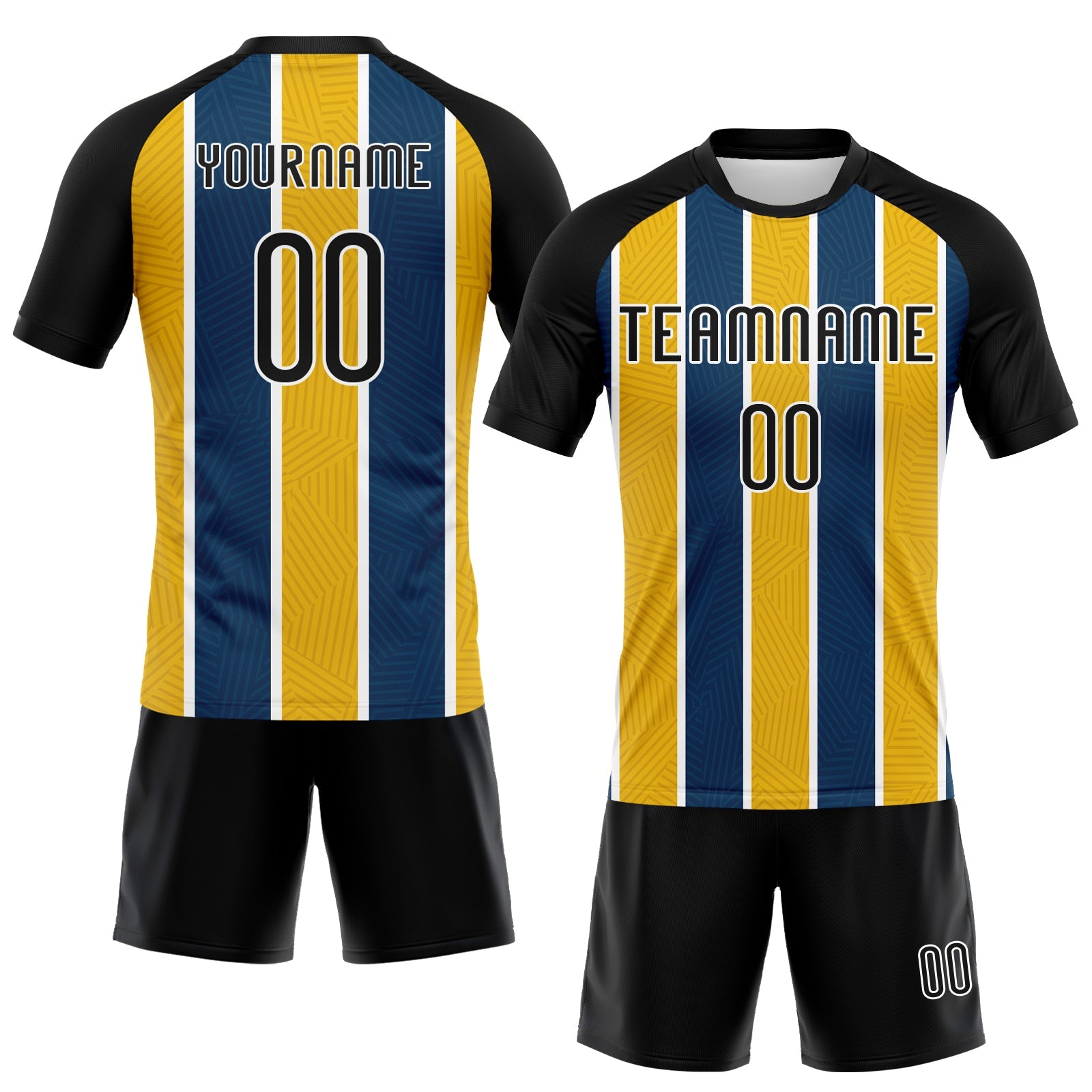 Custom Black Yellow-Royal Lines Sublimation Volleyball Uniform Jersey view 2