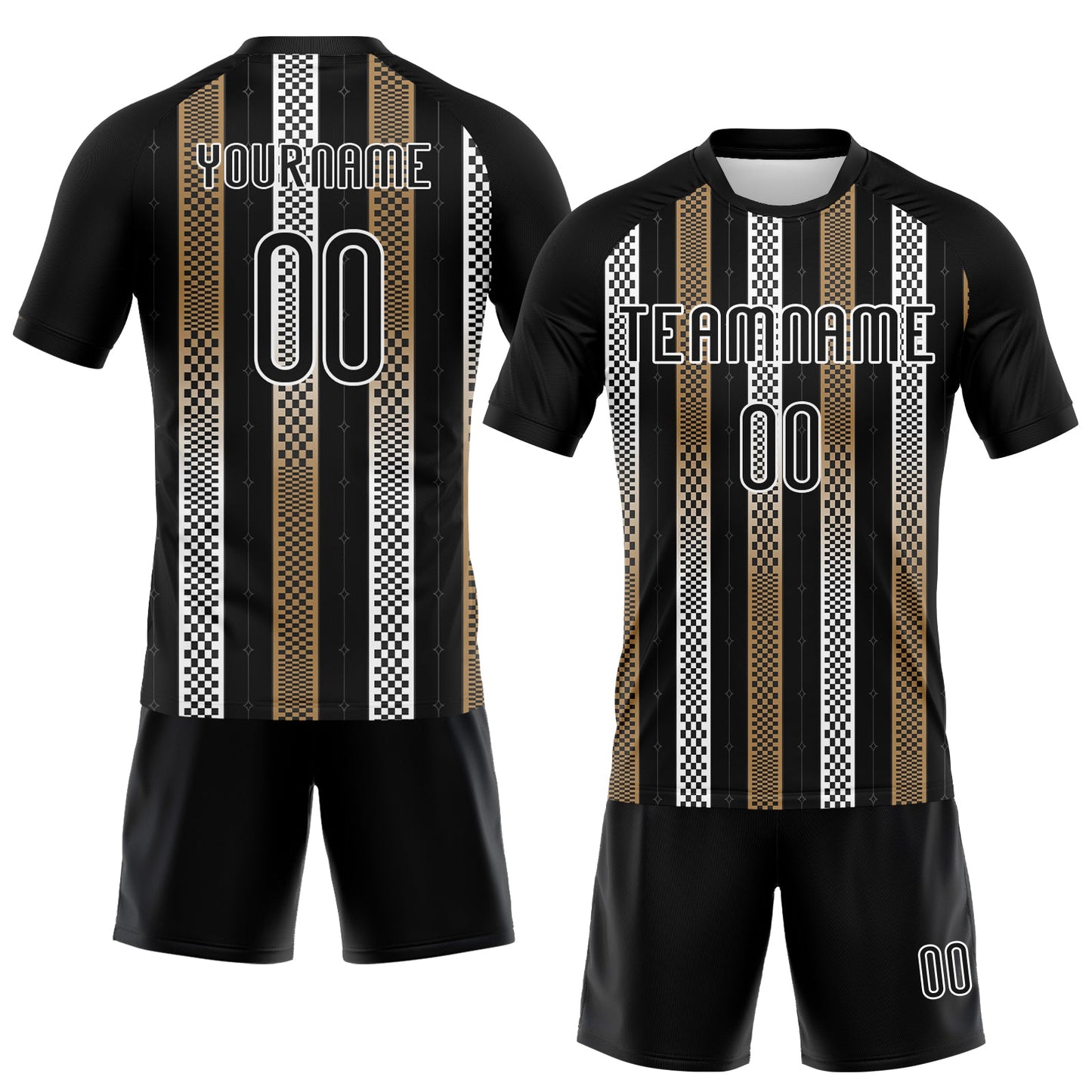 Custom Black Old Gold-White Geometric Shape Sublimation Volleyball Uniform Jersey view 2