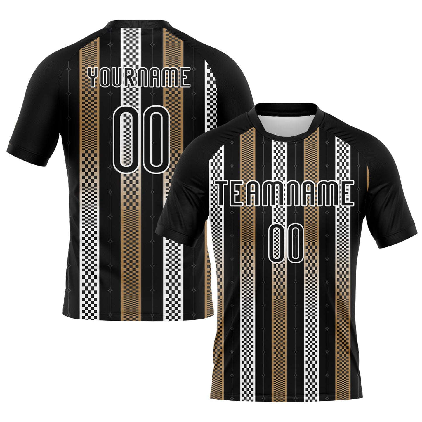 Custom Black Old Gold-White Geometric Shape Sublimation Volleyball Uniform Jersey - Main View
