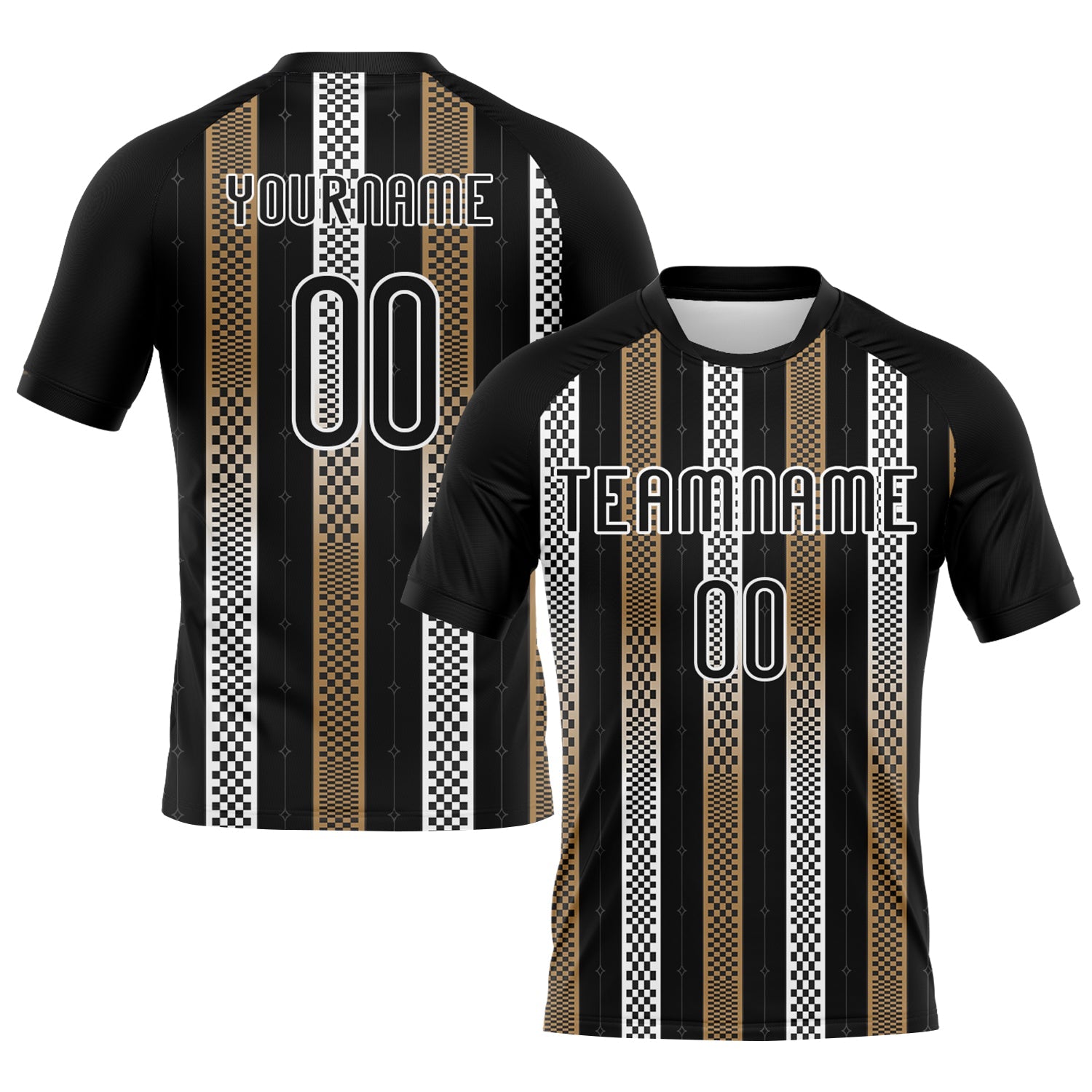 Custom Black Old Gold-White Geometric Shape Sublimation Volleyball Uniform Jersey - Main View