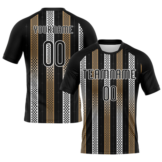 Custom Black Old Gold-White Geometric Shape Sublimation Volleyball Uniform Jersey - Main View