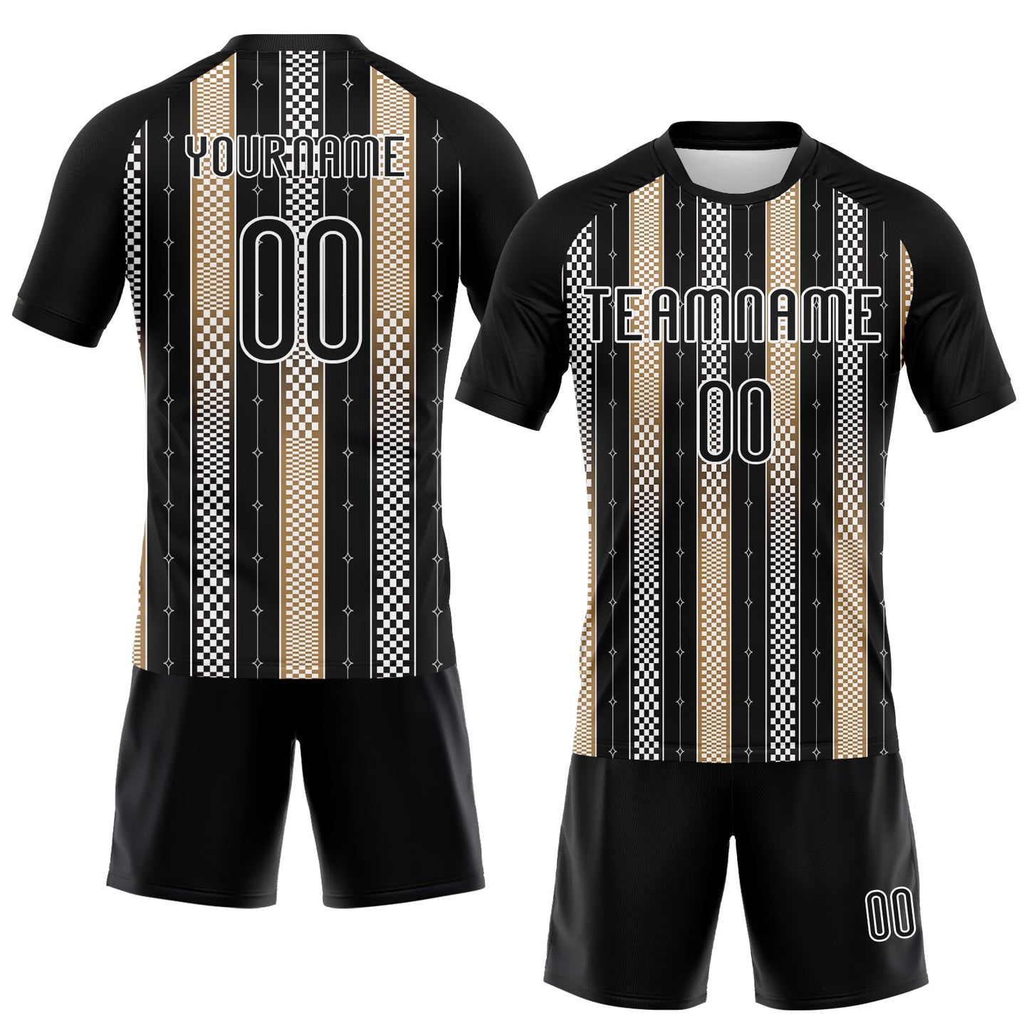Custom Black Old Gold-White Geometric Shape Sublimation Volleyball Uniform Jersey view 2