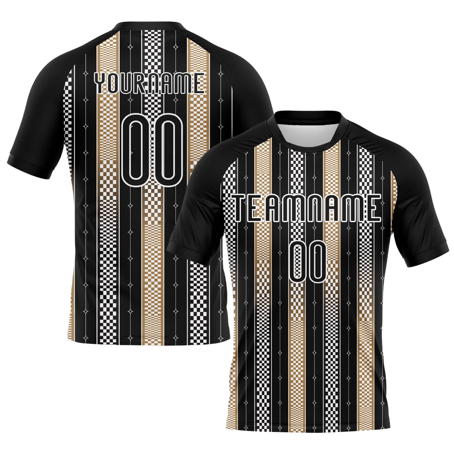 Custom Black Old Gold-White Geometric Shape Sublimation Volleyball Uniform Jersey - Main View