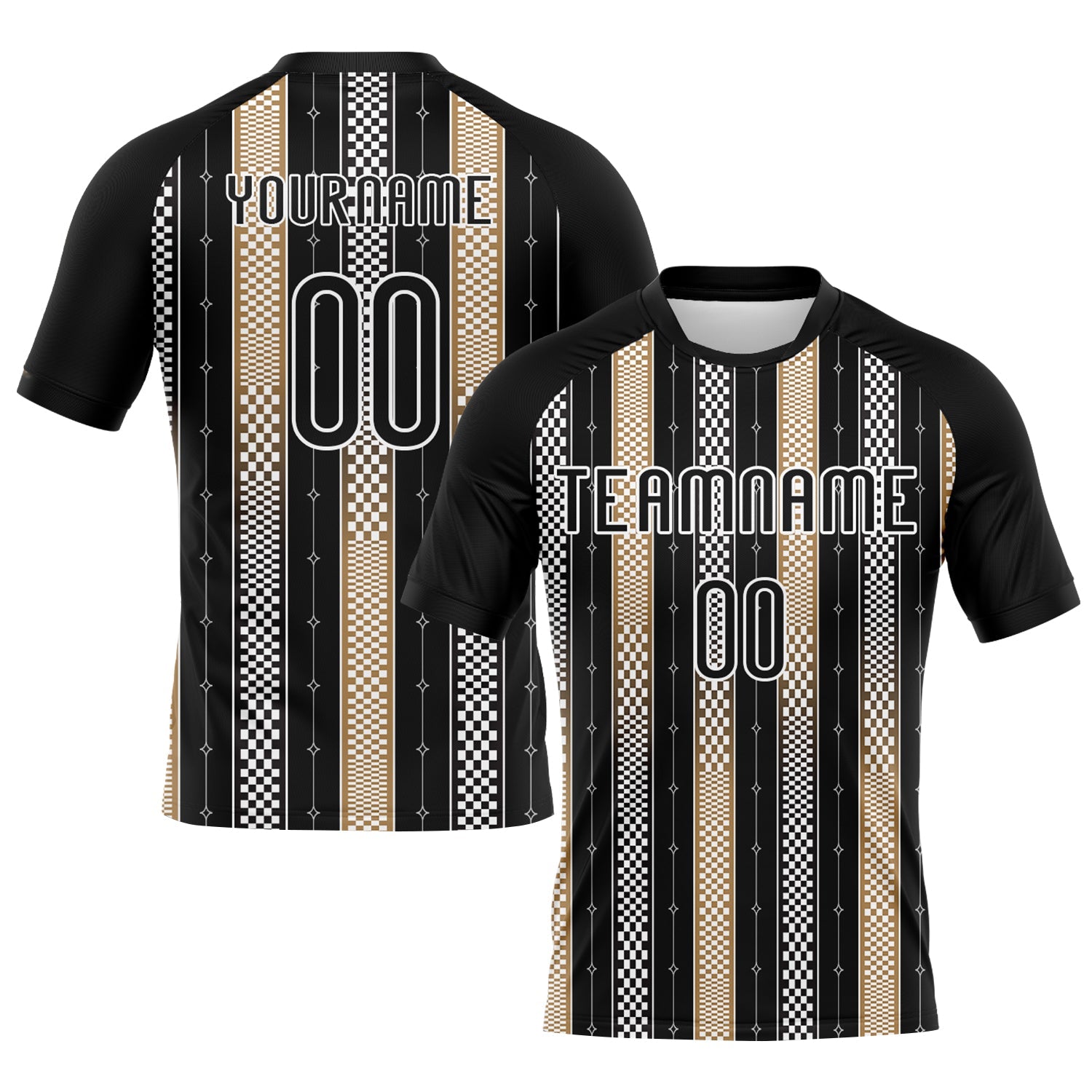 Custom Black Old Gold-White Geometric Shape Sublimation Volleyball Uniform Jersey - Main View