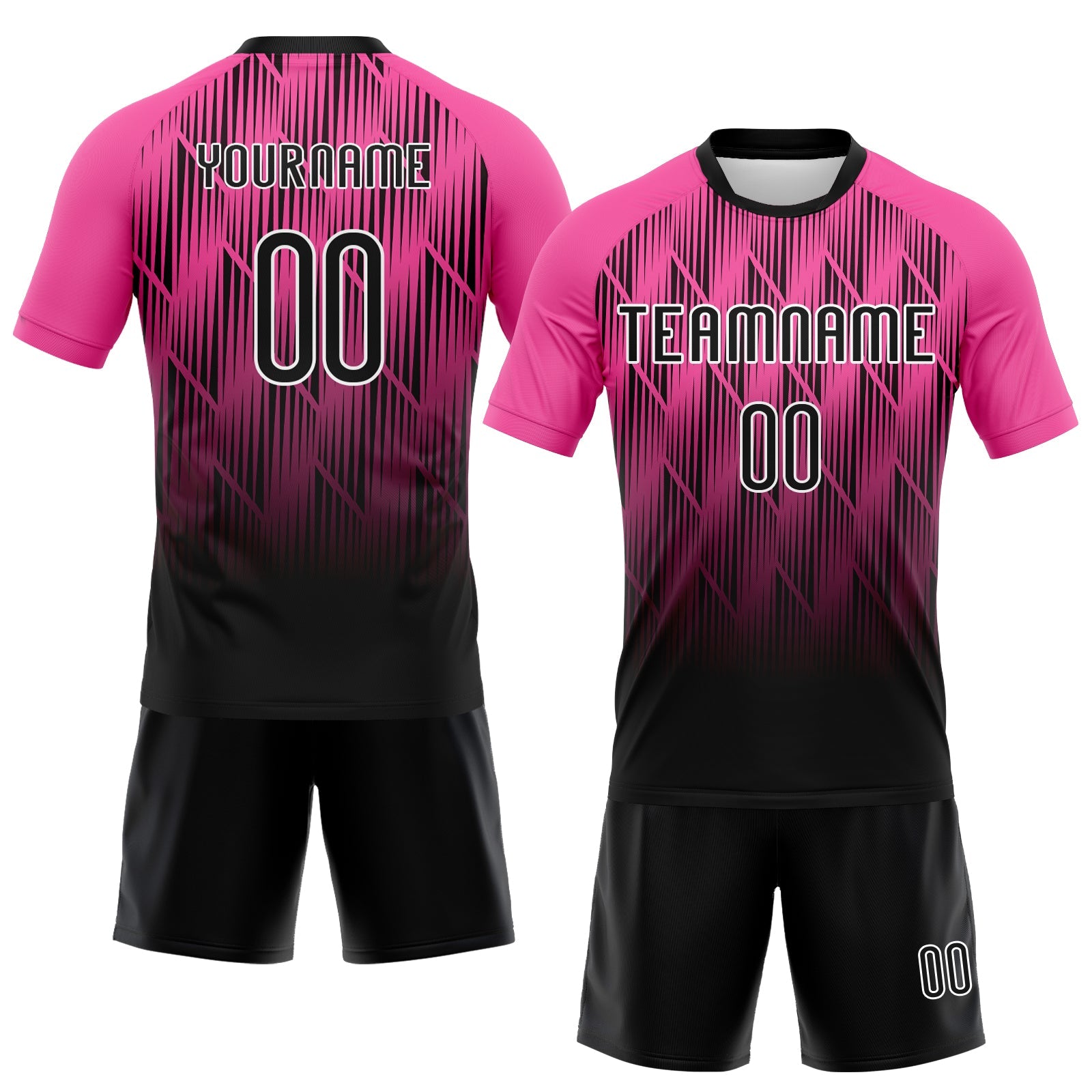Custom Pink Black-White Lines Sublimation Volleyball Uniform Jersey view 2
