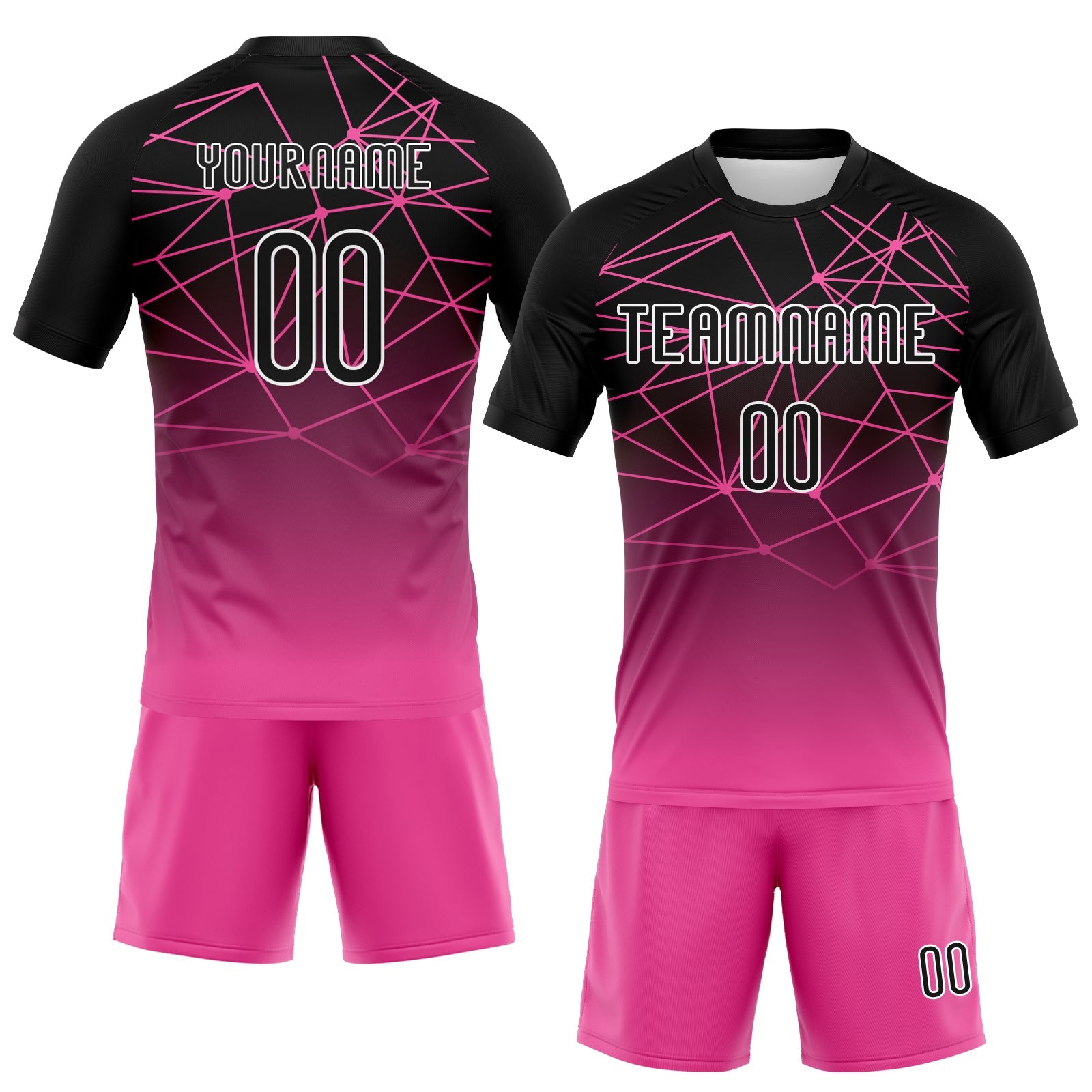 Custom Pink Black-White Abstract Network Sublimation Volleyball Uniform Jersey view 2