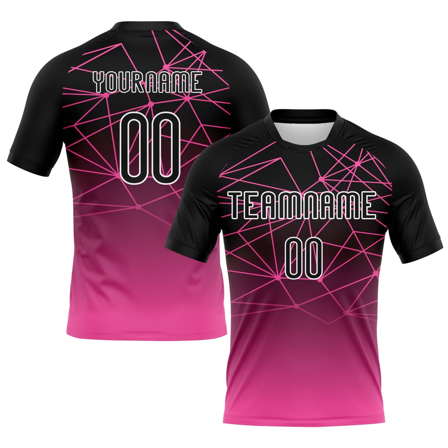Custom Pink Black-White Abstract Network Sublimation Volleyball Uniform Jersey - Main View
