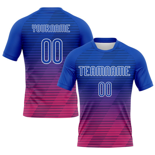 Custom Thunder Blue Pink-White Lines Sublimation Volleyball Uniform Jersey - Main View