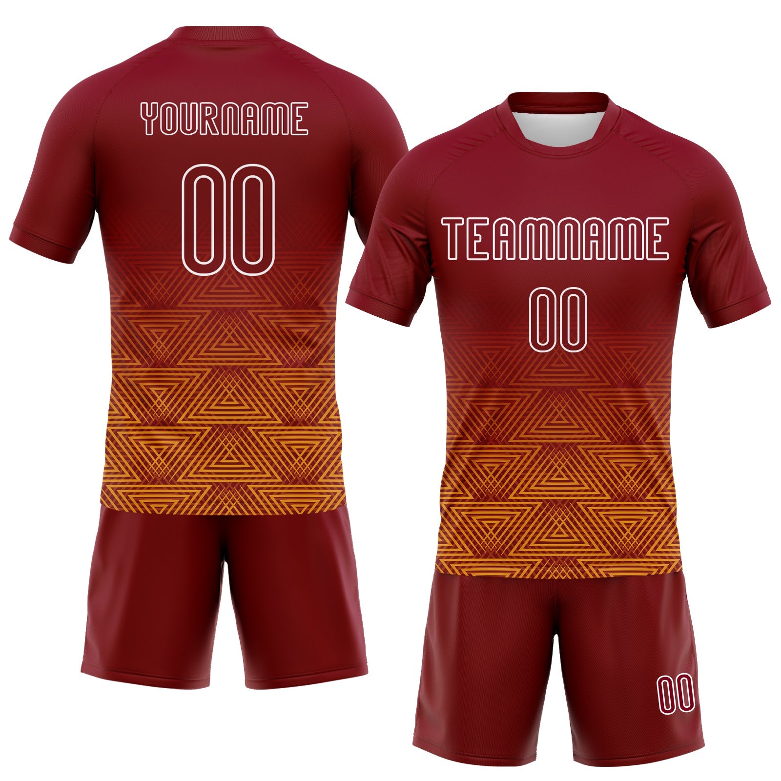 Custom Crimson Yellow-White Geometric Shape Sublimation Volleyball Uniform Jersey view 2