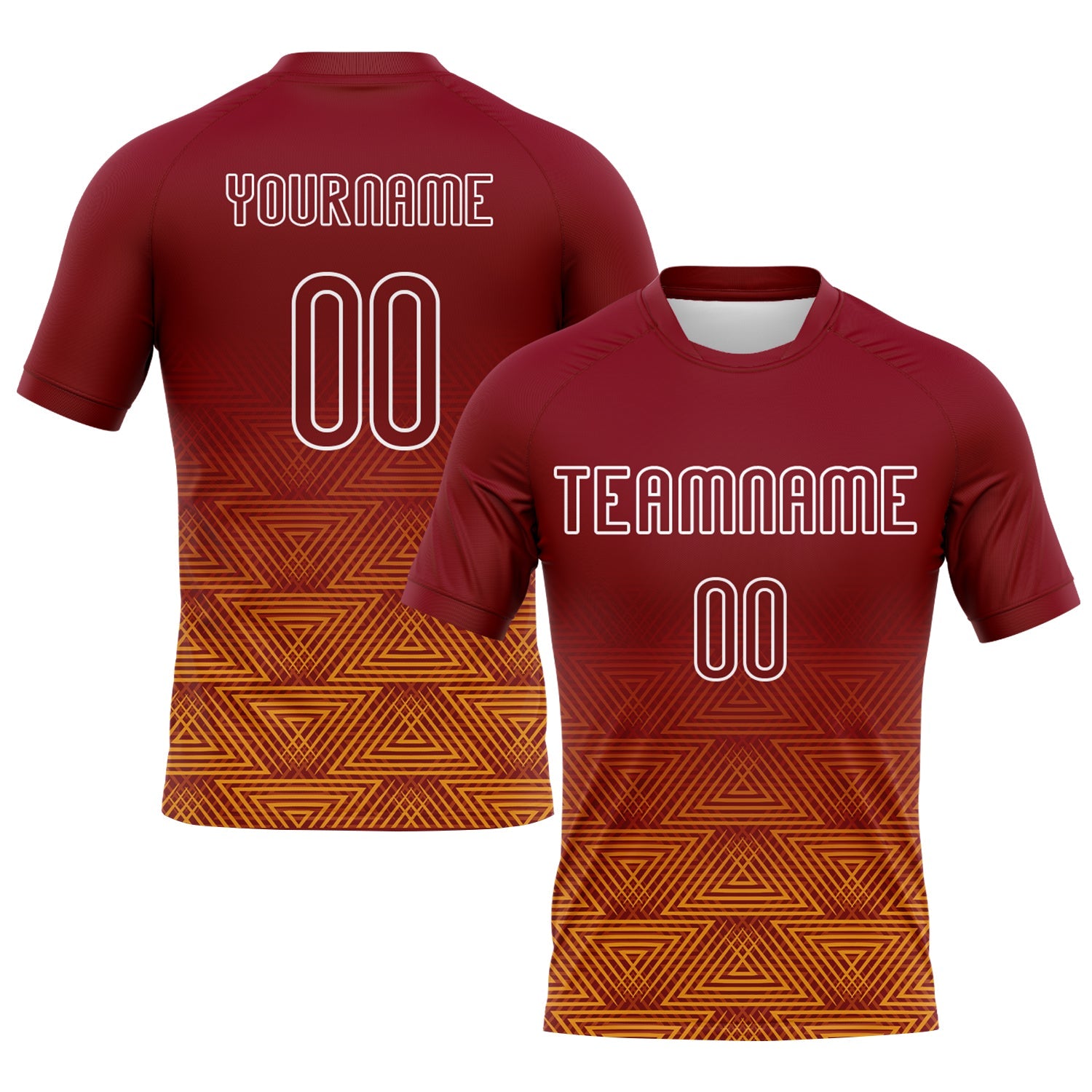 Custom Crimson Yellow-White Geometric Shape Sublimation Volleyball Uniform Jersey - Main View