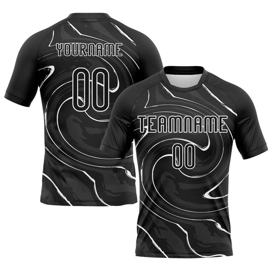 Custom Black White Liquid Fluid Sublimation Volleyball Uniform Jersey - Main View