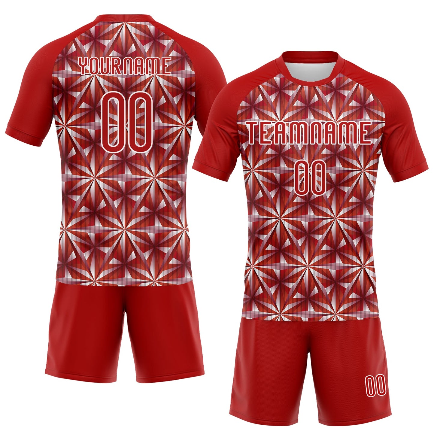 Custom Red White Geometric Shape Sublimation Volleyball Uniform Jersey view 2