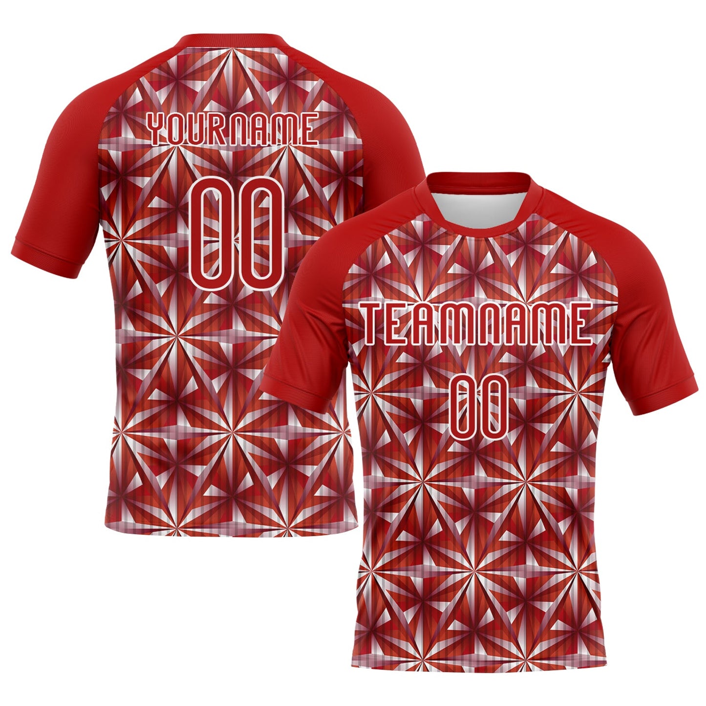 Custom Red White Geometric Shape Sublimation Volleyball Uniform Jersey - Main View