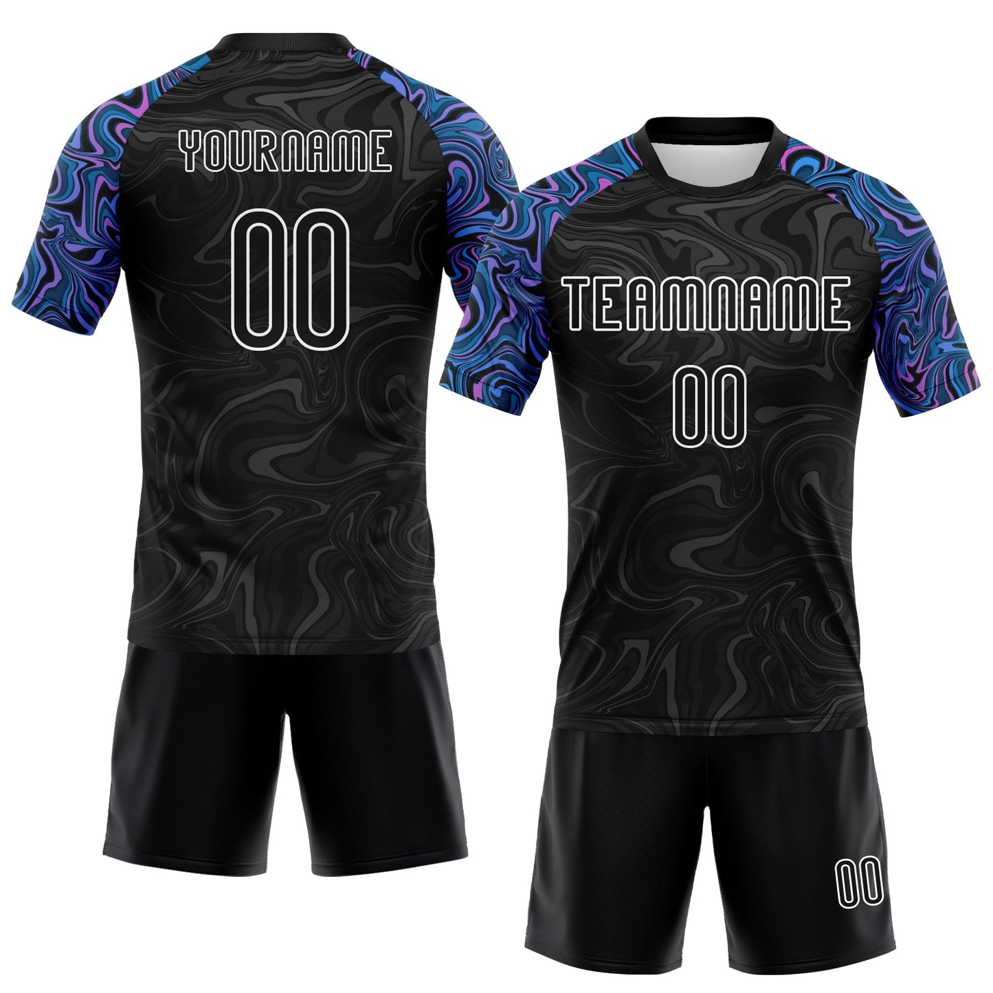 Custom Black Powder Blue Pink-Purple Liquid Fluid Sublimation Volleyball Uniform Jersey view 2