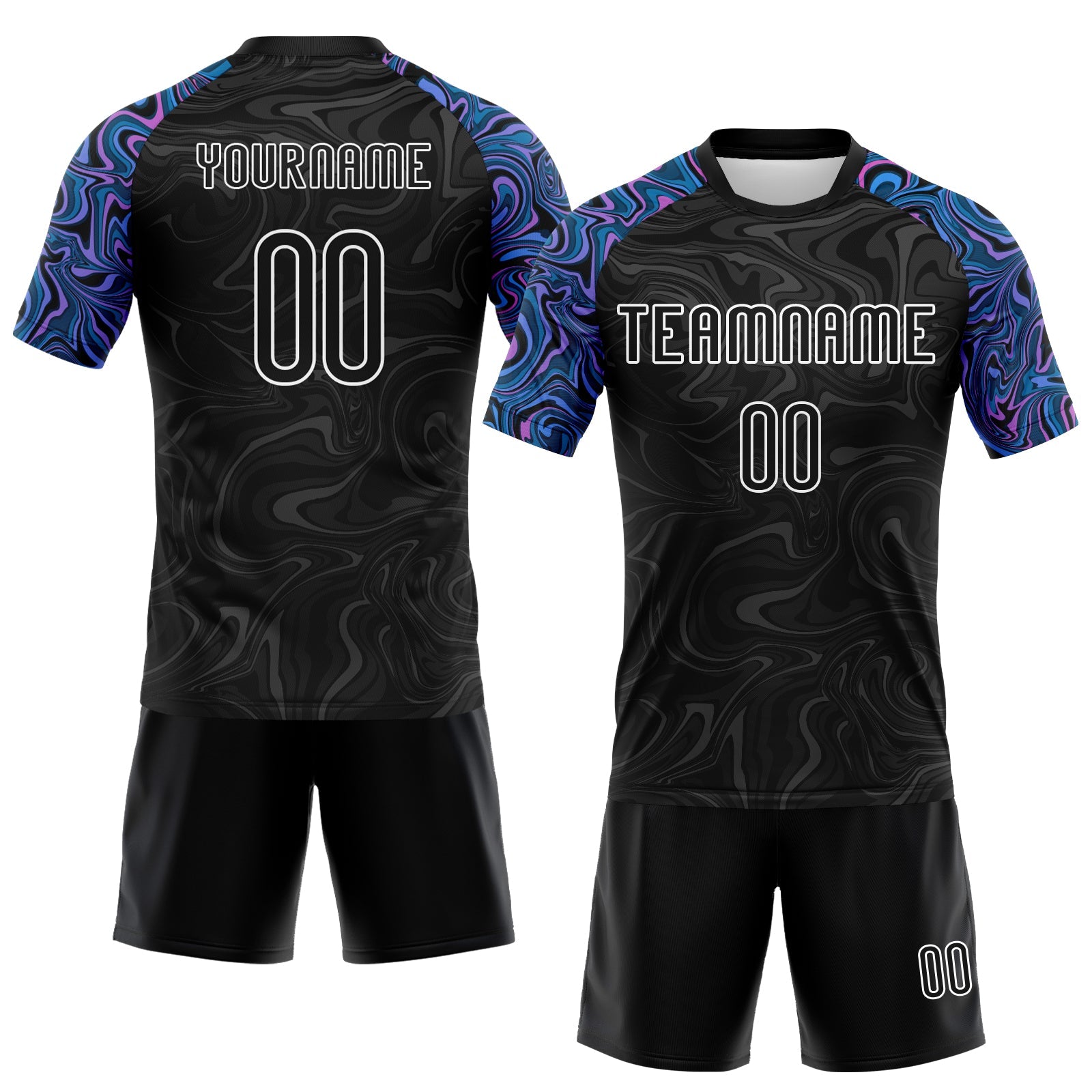 Custom Black Powder Blue Pink-Purple Liquid Fluid Sublimation Volleyball Uniform Jersey view 2