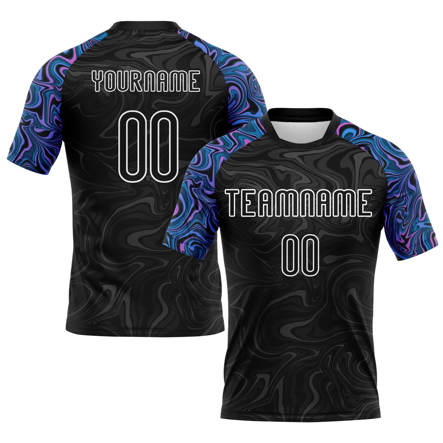 Custom Black Powder Blue Pink-Purple Liquid Fluid Sublimation Volleyball Uniform Jersey - Main View