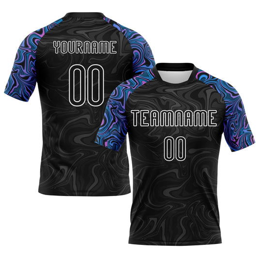 Custom Black Powder Blue Pink-Purple Liquid Fluid Sublimation Volleyball Uniform Jersey - Main View