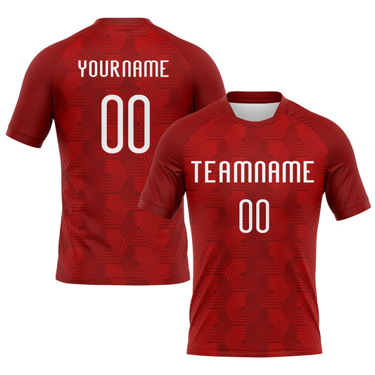 Custom Red White Geometric Shape Sublimation Volleyball Uniform Jersey - Main View