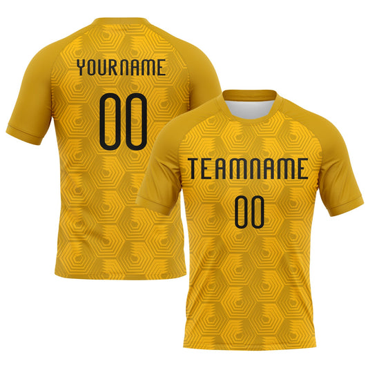 Custom Gold Black Geometric Shape Sublimation Volleyball Uniform Jersey - Main View