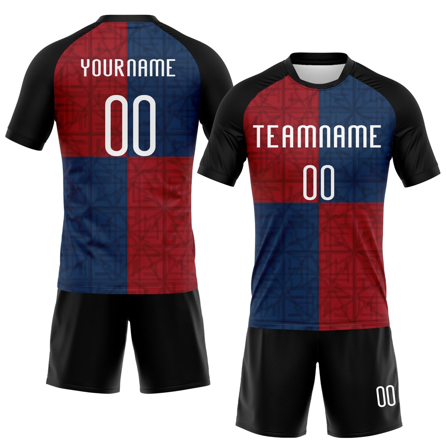 Custom Black Red-Royal Geometric Shape Sublimation Volleyball Uniform Jersey view 2
