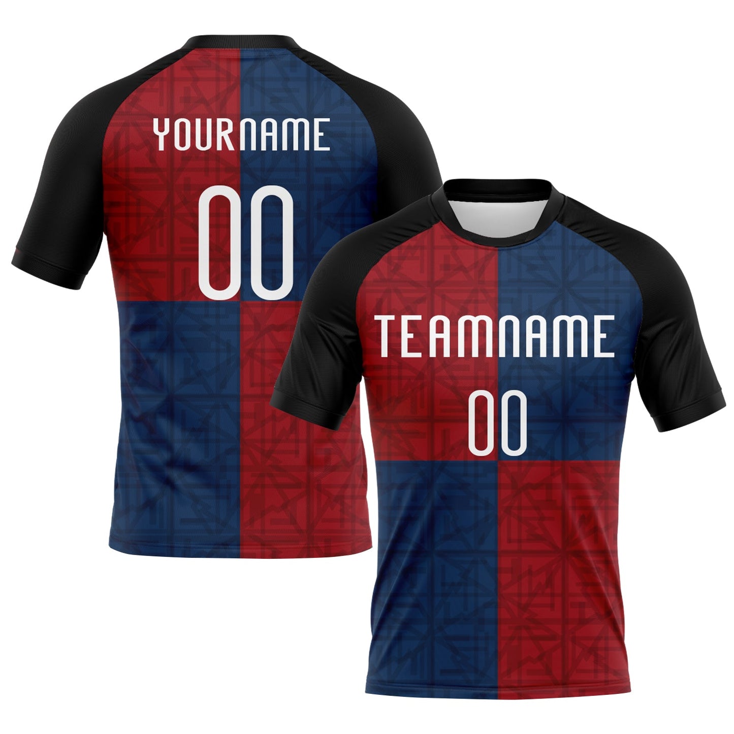 Custom Black Red-Royal Geometric Shape Sublimation Volleyball Uniform Jersey - Main View