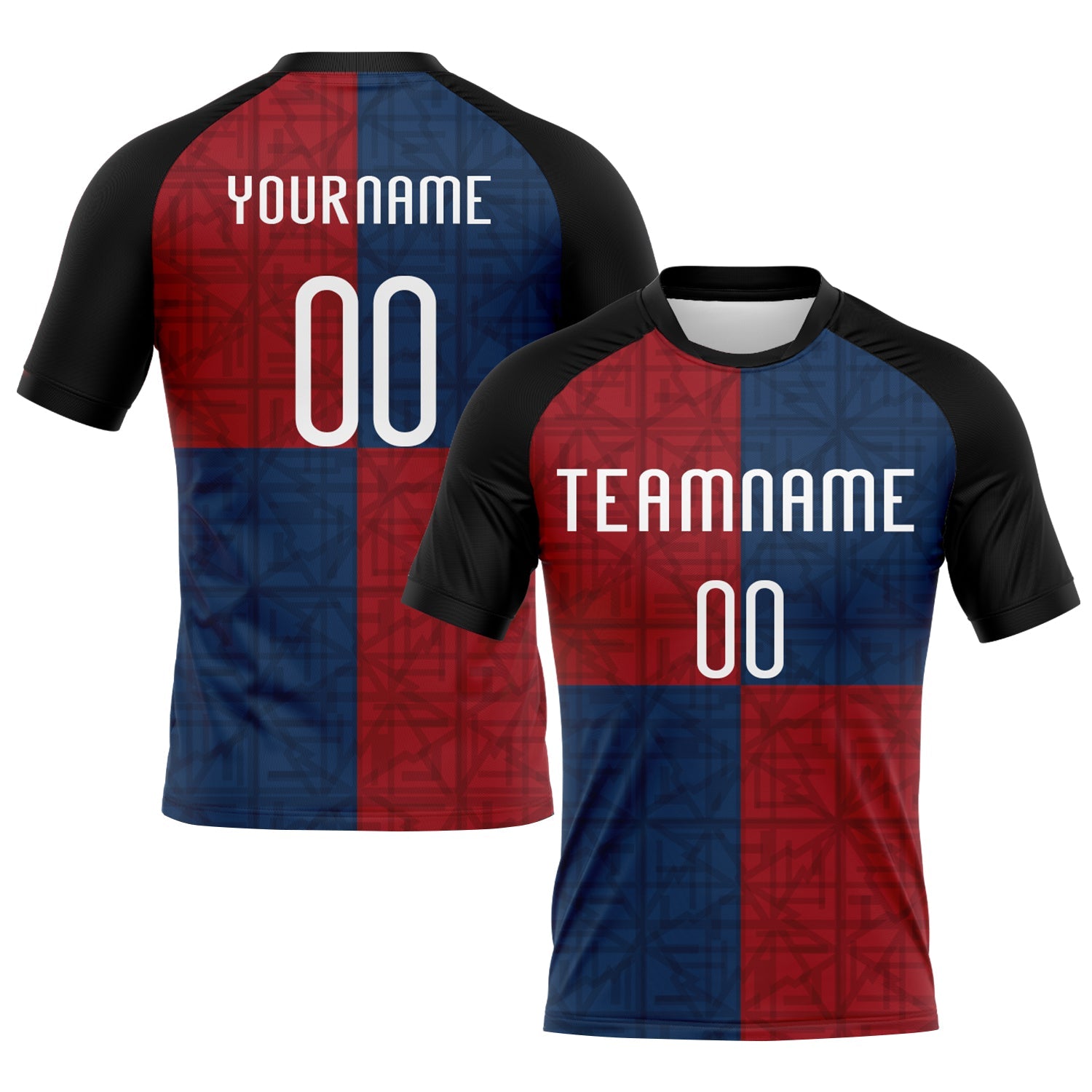 Custom Black Red-Royal Geometric Shape Sublimation Volleyball Uniform Jersey - Main View