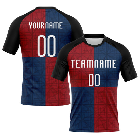 Custom Black Red-Royal Geometric Shape Sublimation Volleyball Uniform Jersey - Main View