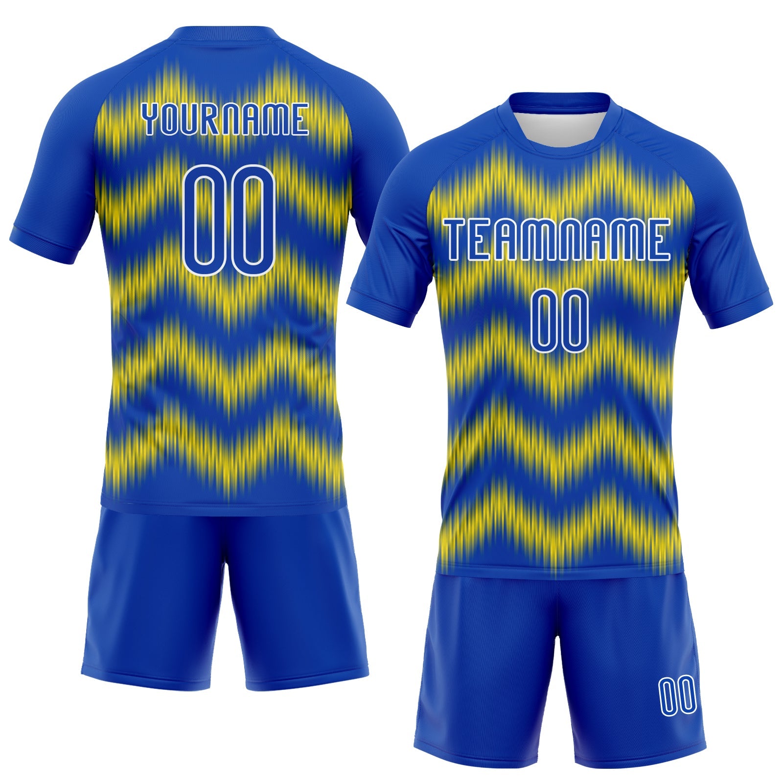 Custom Thunder Blue Gold-White Zigzag Sublimation Volleyball Uniform Jersey view 2