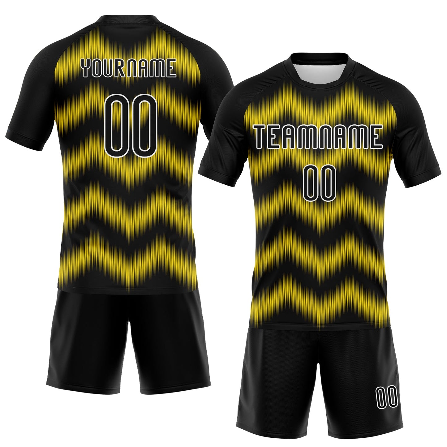 Custom Black Gold-White Zigzag Sublimation Volleyball Uniform Jersey view 2
