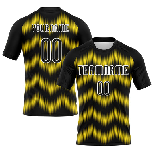 Custom Black Gold-White Zigzag Sublimation Volleyball Uniform Jersey - Main View