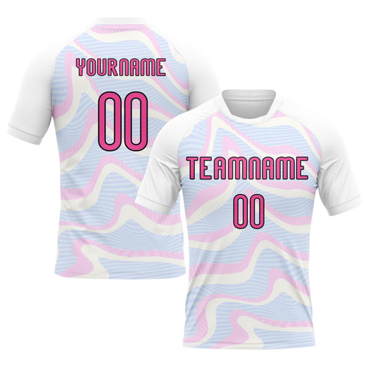 Custom White Pink-Black Liquid Fluid Sublimation Volleyball Uniform Jersey - Main View
