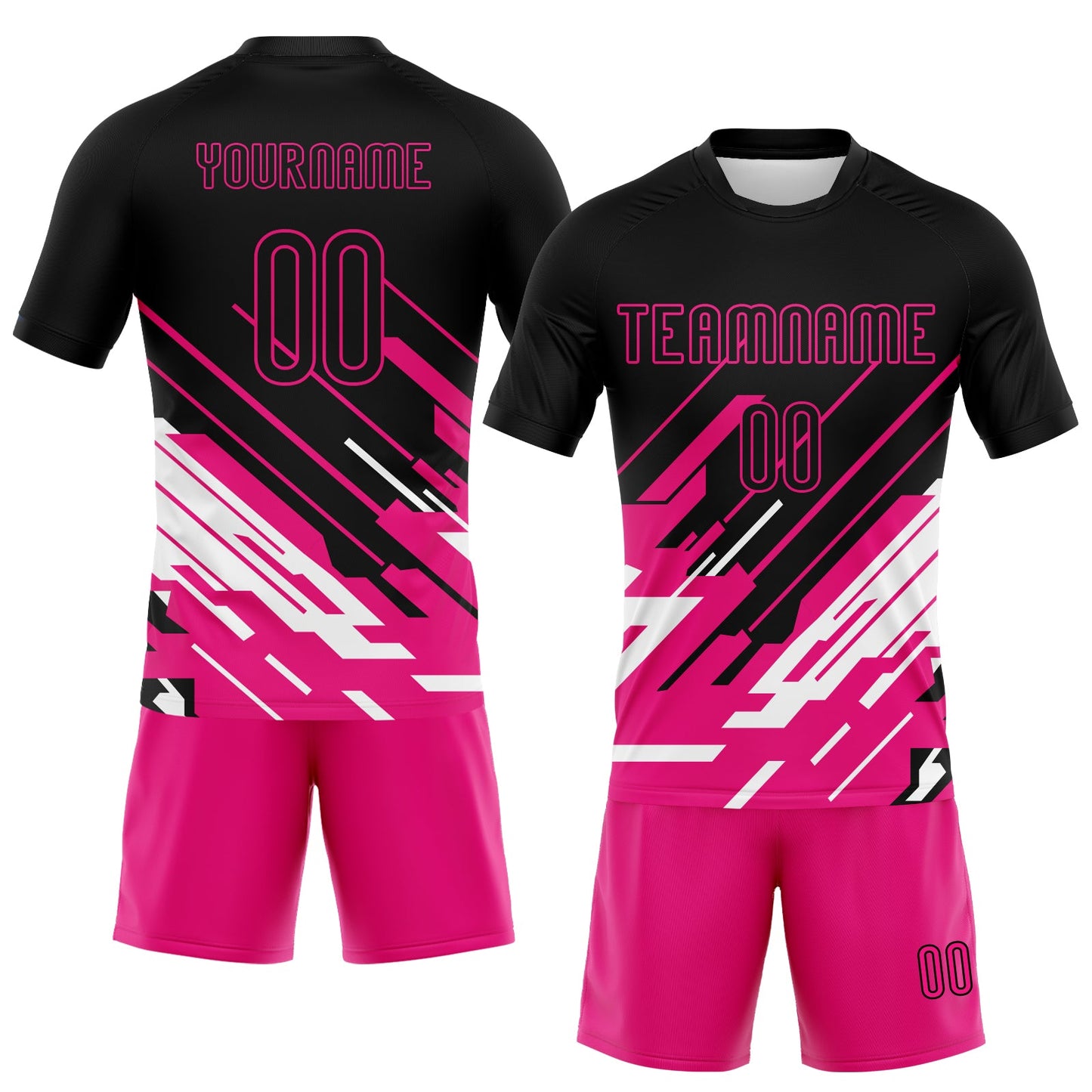 Custom Black Pink-White Lines Sublimation Volleyball Uniform Jersey view 2