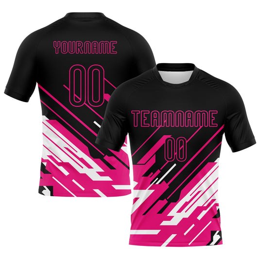Custom Black Pink-White Lines Sublimation Volleyball Uniform Jersey - Main View