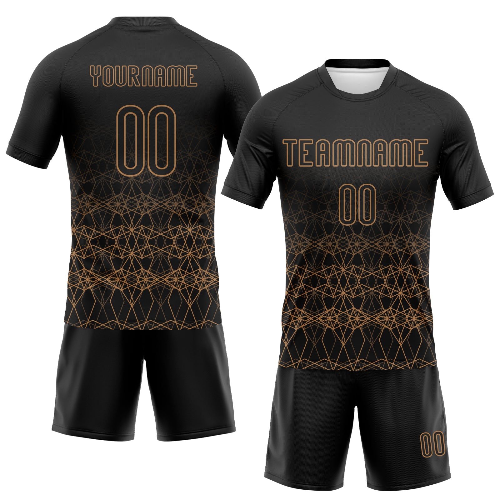 Custom Black Old Gold Geometric Shape Sublimation Volleyball Uniform Jersey view 2